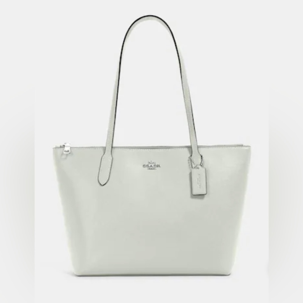 Coach Zip Top Tote in Silver/Light Sage
